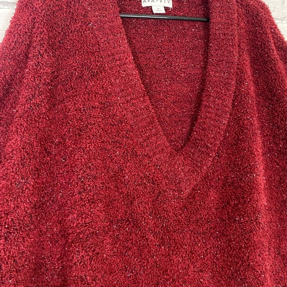 Ava & Viv Red Metallic V Neck Holiday Sweater size 3X - Picture 5 of 10